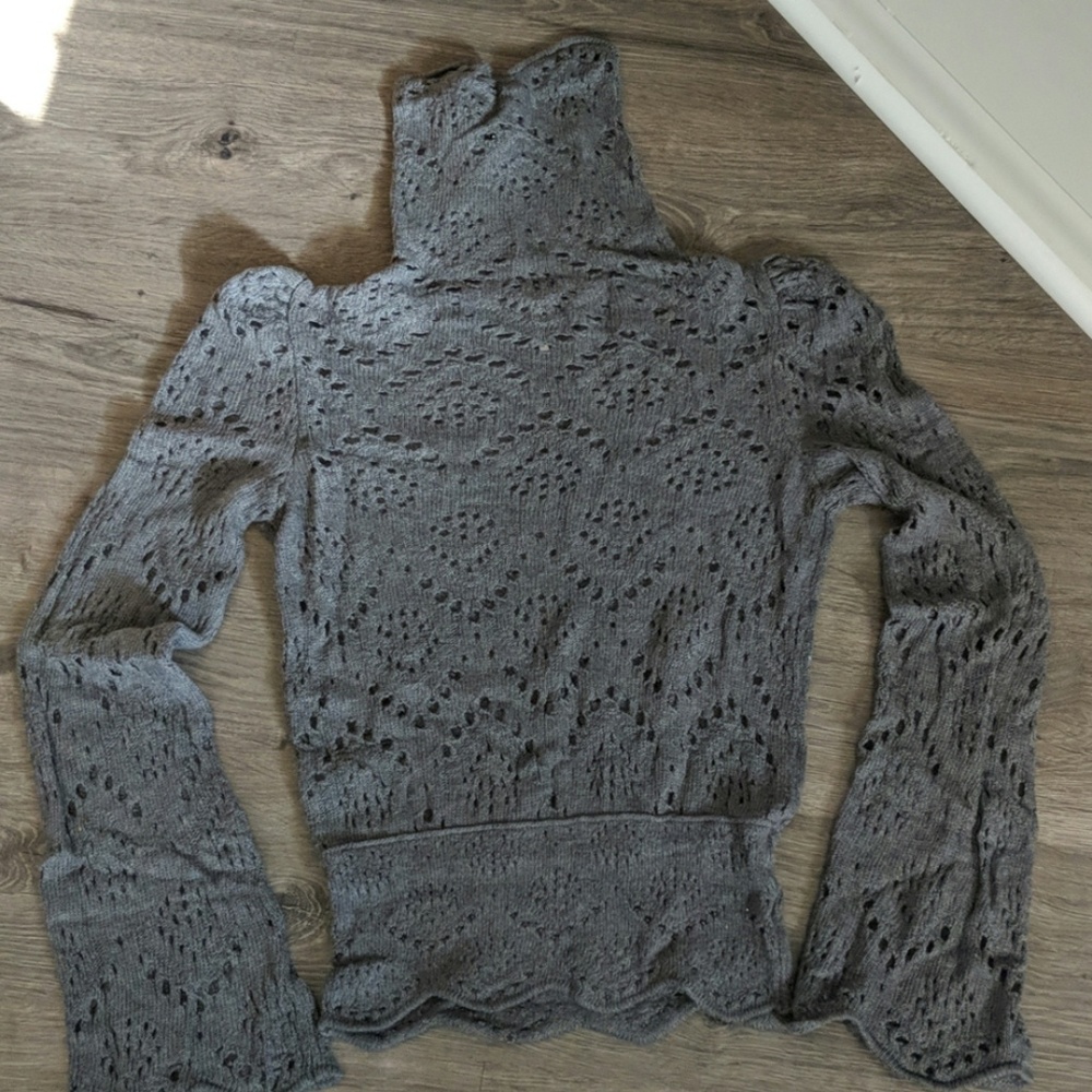 Free People Puff Sleeve Scalloped Edge Sweater